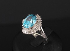 Fine 6.11ct Natural Neon Blue Zircon & 1.50ct Diamond Platinum Ring Size 9.25