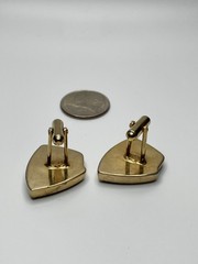 Vintage Anson Gold Tone Mother of Pearl Shield Mid Century Textured Cufflinks