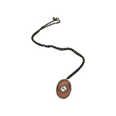 Liz Palacitos Enamel Stone Necklace Pendant Rhinestone Metal Bronze Pink 26″L