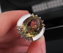 10.18ct Party Color Tourmaline & 0.50ct Diamond Platinum 18K Gold Ring Sz 8.5