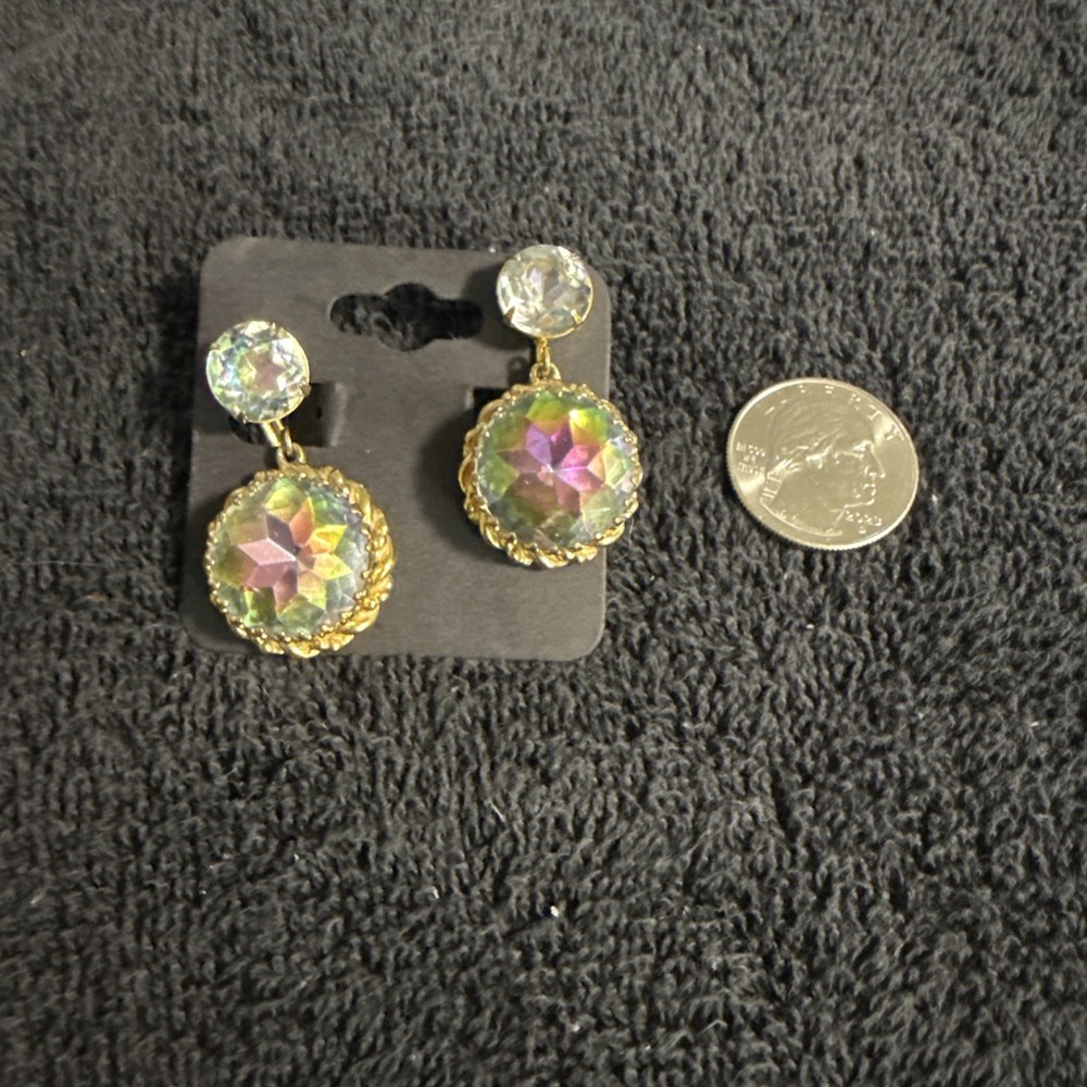 Vintage Signed Schiaparelli Heliotrope Watermelon Glass and Rhinestone Earrings