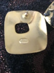 La Rage Vintage Pierced Earrings Modernist Mixed Materials Textured Metal Square