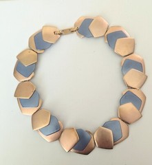 Monet All That Jazz Rose Gold Toned & Blue Necklace Choker Book Piece **READ**