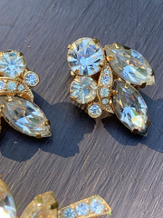 VTG Eisenberg Ice Clear Rhinestone Floral Spray Brooch And Earrings Set WOW!!!!