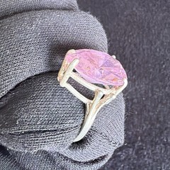 Vtg Sterling Silver Ring .925 Sz 7 Large Pear Pink Stone Cocktail Statement