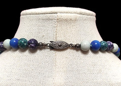 VTG Boho Long Blue Purple Natual Stone Beaded Bohemian Statement Necklace 25″
