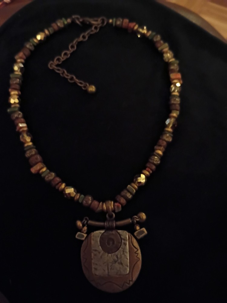 Vintage Chicos Beaded Statement Necklace with Stone, Beads.Metal