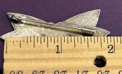 Art Deco Bow Silvertone Clear Rhinestones Enamel Antique Trombone Clasp Brooch