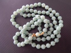 Vintage 30” TRIFARI Faux Jade Green Hand Knotted Acrylic Bead Necklace