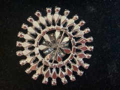 Rhinestone Brooch Domed Pin Round Circle Blue/Baguette Vintage Style Jewelry Xlg