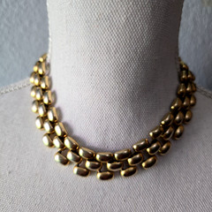 Vintage Erwin Pearl Mesh Gold Tone Heavy Choker Collar Necklace 16″L