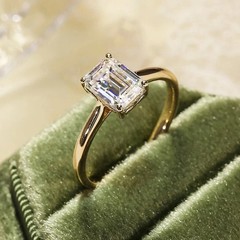 3CT Emerald Cut Lab-Created Solitaire Women Wedding Ring 14K Yellow Gold Plated