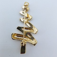 Vintage Monet Christmas Tree Brooch Gold Tone Rhinestone Abstract Holiday