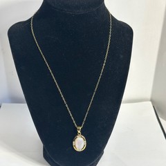VTG Lady Remington Mother of Pearl & Rhinestone Pendant Necklace PAJ BB Chain