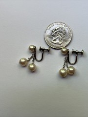 Vintage Silver Pearl Dangle Drop Earrings In Great Shape Simulated Pearls