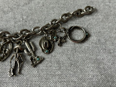 Vintage Cowboy Western Theme Charm Bracelet Silver Tone with Blue Stones