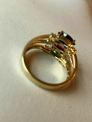14K GOLD EMERALD GREEN,RUBY RED,SAPPHIRE BLUE CZ CUBIC ZIRCONIA WIDE BAND RING