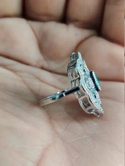 Art Deco Style Lab Created Diamond & Emerald Anniversary 14K White Gold FN Ring