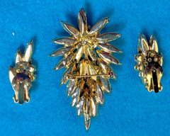 3 piece SET Vintage Topaz JULIANA Filigree Rhinestone Brooch/Pendant & earrings