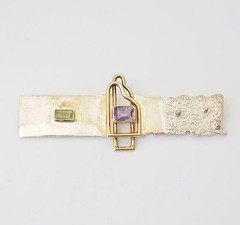 YES Studio vintage designer sterling silver amethyst abstract rectangle pin