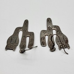 Beautiful Sterling Silver Earrings Southwest Artisan Signed Owl Cactus