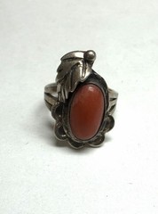 Native Sterling Silver Coral Leaf Ring Sz 5.25