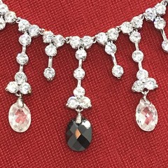 Vintage Silver tone Black Onyx Clear Cubic Zirconia Elegant Statement Necklace