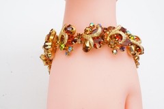 Vintage Weiss Bracelet Gold Tone Orange Rhinestone 7″