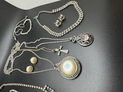 Vintage Costume Jewelry Lot 9 Pc Rhinestone Necklace Pendant Bracelet Earrings