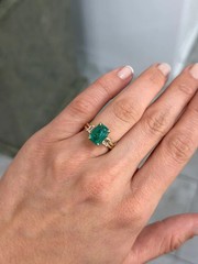 Art Deco 3.80Ct Natural Emerald Vintage Wedding Ring Set 14K Yellow Gold FN