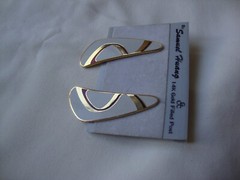 VINTAGE SAMUEL HUANG CLOISONNE RETRO ABSTRACT BURGUNDY & GRAY ENAMEL EARRINGS