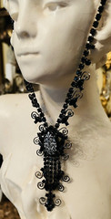 D&E Juliana Book Piece Long Black Rhinestone Floral Transfer Gun Metal Necklace