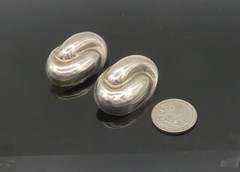MEXICO 925 Silver Vintage Swirl Dome Heavy Non Pierce Earrings EG10512