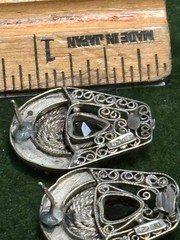 Antique 800 Silver EARRINGS Russian Hand Made Heart Shape Citrines 84P Rope/Bead