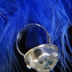 3/4″ Brutalist estate black white Quartz 0.925 Sterling Silver Ring size 4