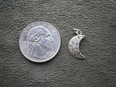 Kabana Starry Crescent Moon Vintage Sterling Silver Bracelet Charm Pendant
