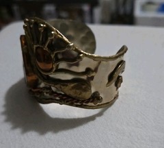 Lot 3 Vtg Unmarked Artisan Mixed Metal Cuff Bracelets Copper Brass Stone