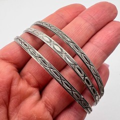 Vintage 800 Silver Triple Band Bracelet Circle Matchstick Enamel Charms Jewelry