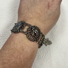 Vintage Souvenir Du Maroc Silver Bracelet Armenian Hamsa Moon Star Camel Travel