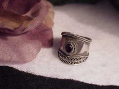 Sterling Silver 1.00ct Cabochon Amethyst Cigar Band Ring Sz7 3.9Gr Vtg Brutalist