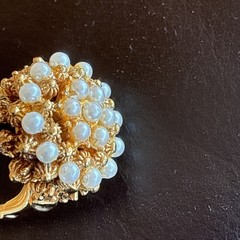 Vendome White Pearl Adjustable Mid Century Brutalist Cocktail Ring