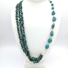 Vintage Turquoise Nugget Necklace Sterling Silver 24 Inch Southwestern Boho