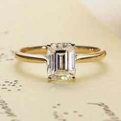 3CT Emerald Cut Lab-Created Solitaire Women Wedding Ring 14K Yellow Gold Plated