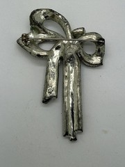Antique Paste Rhinestone Rhodium Plated Bow Pin Circa 1920S Pre-Art Deco O1