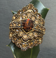 Vintage Ring Cognac Topaz Rhinestone Statement Cocktail Adjustable Size