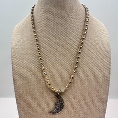 Vintage Y2K Silver Tone Crescent Moon Pendant Beaded Natural Fiber Cord Jewelry