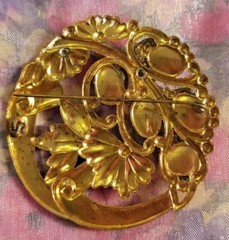 Victorian Vintage Repousse Flower Art Nouveau Art Deco Brooch 2″ Fine Detail