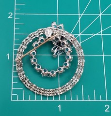 Am Lee 925 Sterling Silver Brooch 1.5in Blue Bow Crystal Open Circle 3D Estate