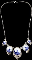 Sterling Silver Porcelain Vintage Delft Blue Ceramic Dutch Jewelry Set