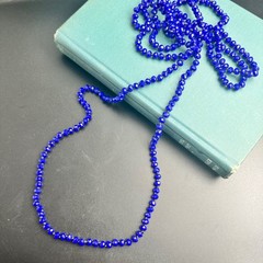Cobalt Blue Faceted Glass Hand Knotted 60 Inch Long Rope Necklace Vintage 1960s